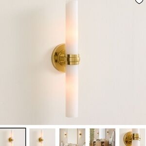 Pottery Barn Everett Milk Glass Double Tube Sconce (18") Set of 2